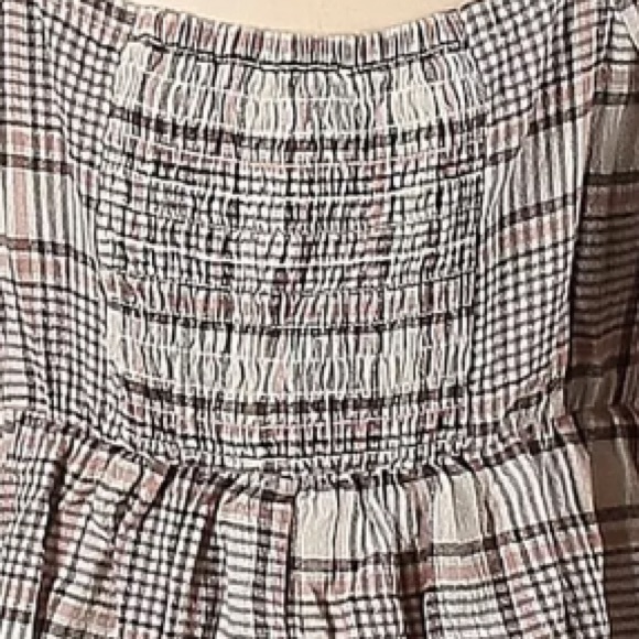 NWOT AVLN Studio by Stitch Fix, Beige Plaid Boho‎ Off Shoulder Blouse, Large - Picture 4 of 8